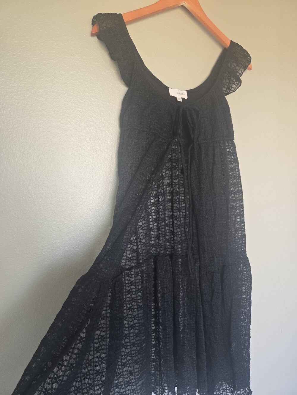 Black Open Front Knit Top Flutter Sleeves, Tie Front, Whimsy Goth, Festival